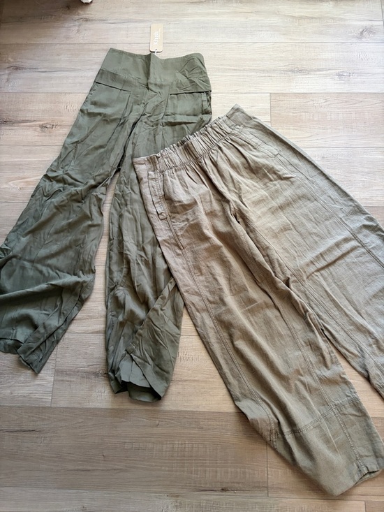Free People Pants - Free People Wide-Leg Linen Blend Pants in Olive and Khaki